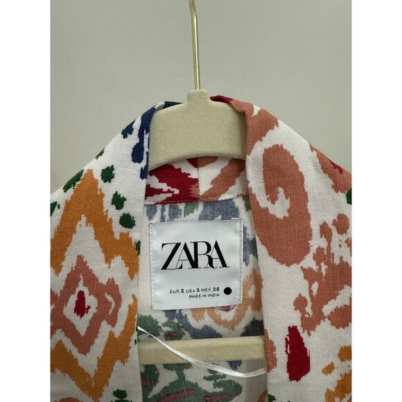 ZARA Hanoi Tribal Linen Blend Boho Tie Wrap Kimono Blazer Size Women's Small - Picture 3 of 6